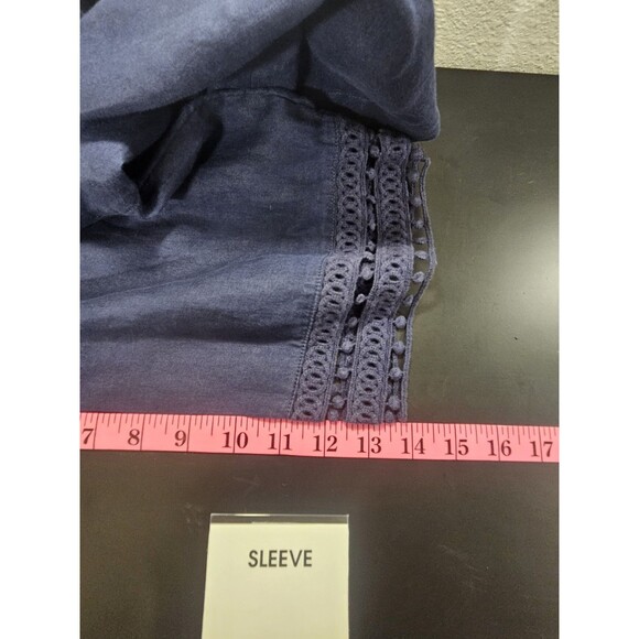 J Jill Womens 3X Navy Blue Top Linen Coastal Tunic Peasant Cottagecore Crochet - Picture 15 of 15